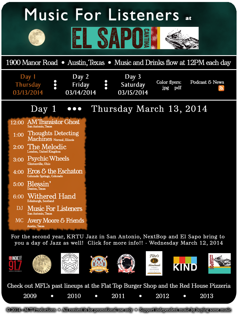 Music For Listeners at El Sapo - Day 01 - Thursday March 13, 2014
